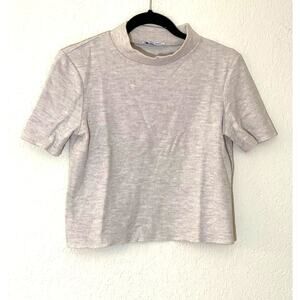 Zara Cotton Poly Blend Crop Mock Neck Tan Top SIZE M